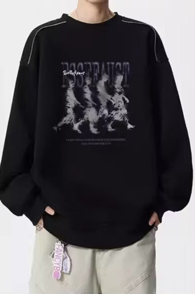 Washed Figure Graphic Oversized Crew Neck Sweatshirt