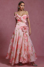 V Neck 3D Detail Elegant Maxi Floral Dress