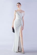 Ostrich Feather Embellished Maxi Dress