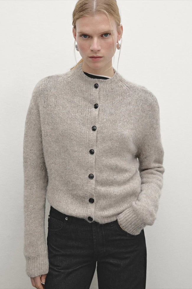 Casual Minimalist Semi Turtleneck Knit Cardigan Main image