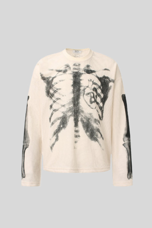 Skeleton Graphic Waffle Oversized Long Sleeve Tee Main image