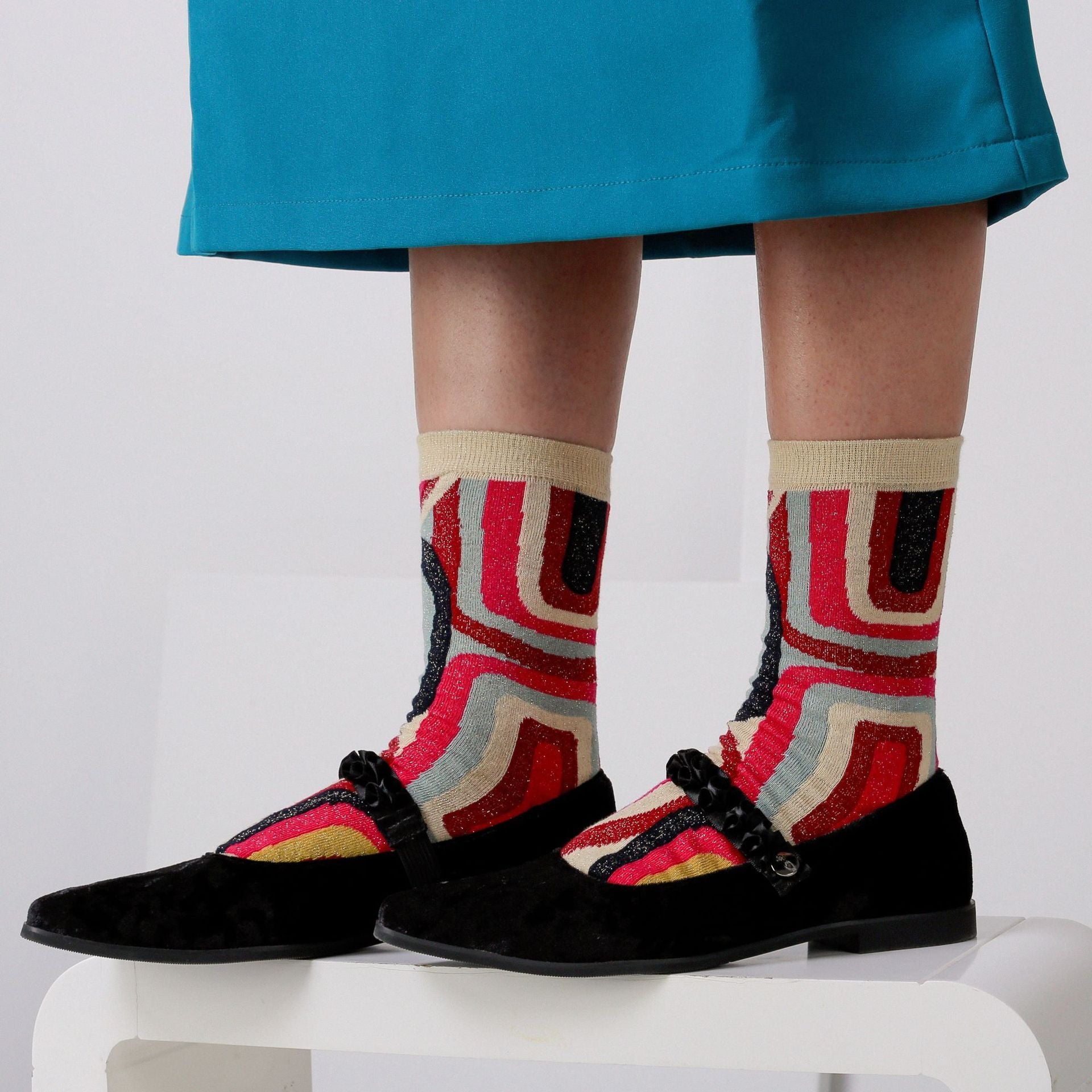 Two Tone Ribbed Cuff Crew Socks Main image