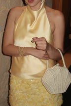 Beige Satin Texture Chic Halter Top