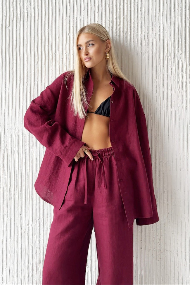 Cotton Long Sleeve Button Down Shirt Pants Set Main image