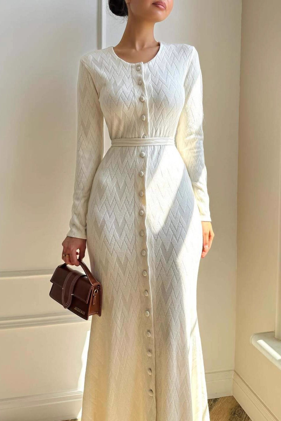 Round Neck Buttoned Sweater Dress Main image