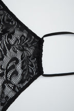 Lace Halter Backless Tie Front Crop Top Bodycon Sheer Skirt Set