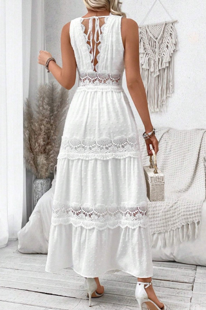 V Neck Lace Patchwork Sleeveless Boho Dress Secondary image