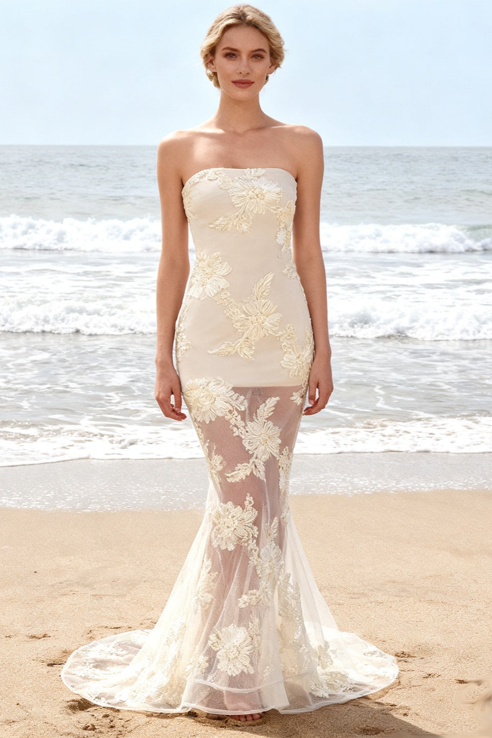 Strapless Slim Fit Floor Length Mesh Prom Dress Secondary image