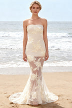 Strapless Slim Fit Floor Length Mesh Prom Dress