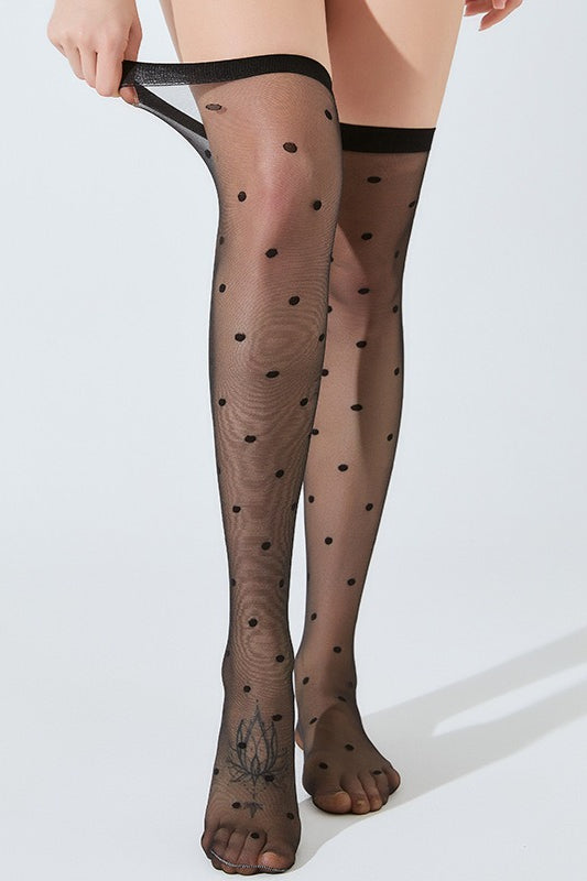 Black Polka Dot Red Edge Thigh-High Stockings