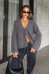 V Neck Tie Front Knit Cardigan Sweater