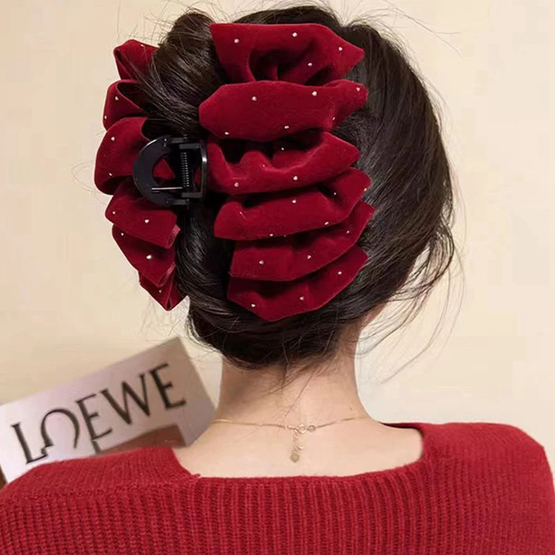 Large Size Winter Velvet Multi-Layered Bow Temperament Headwear Christmas Hair Accessory