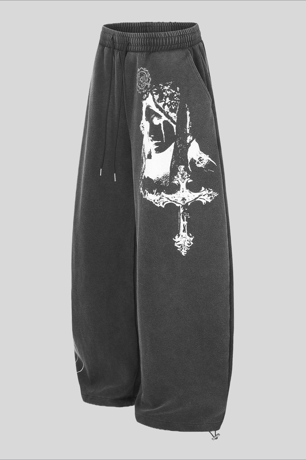 Washed Graffiti Print Wide Leg Sweatpants