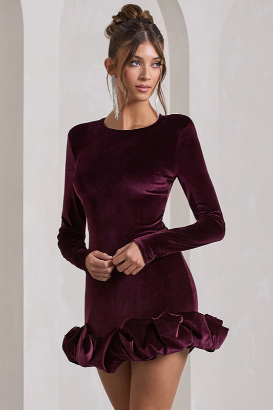 Velvet Crew Neck Ruched Midi Dress Secondary image