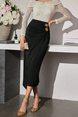 Rose Metal Buckle Ruched Bodycon Skirt