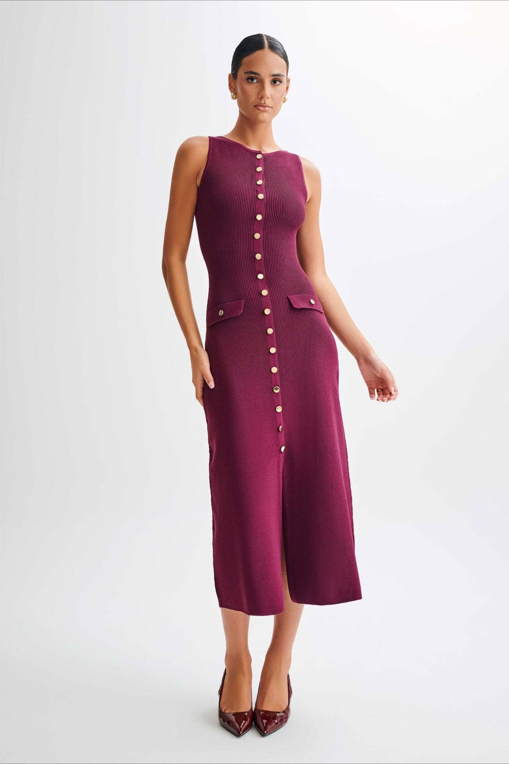 Knit Sleeveless Bodycon Sweater Dress S / Red