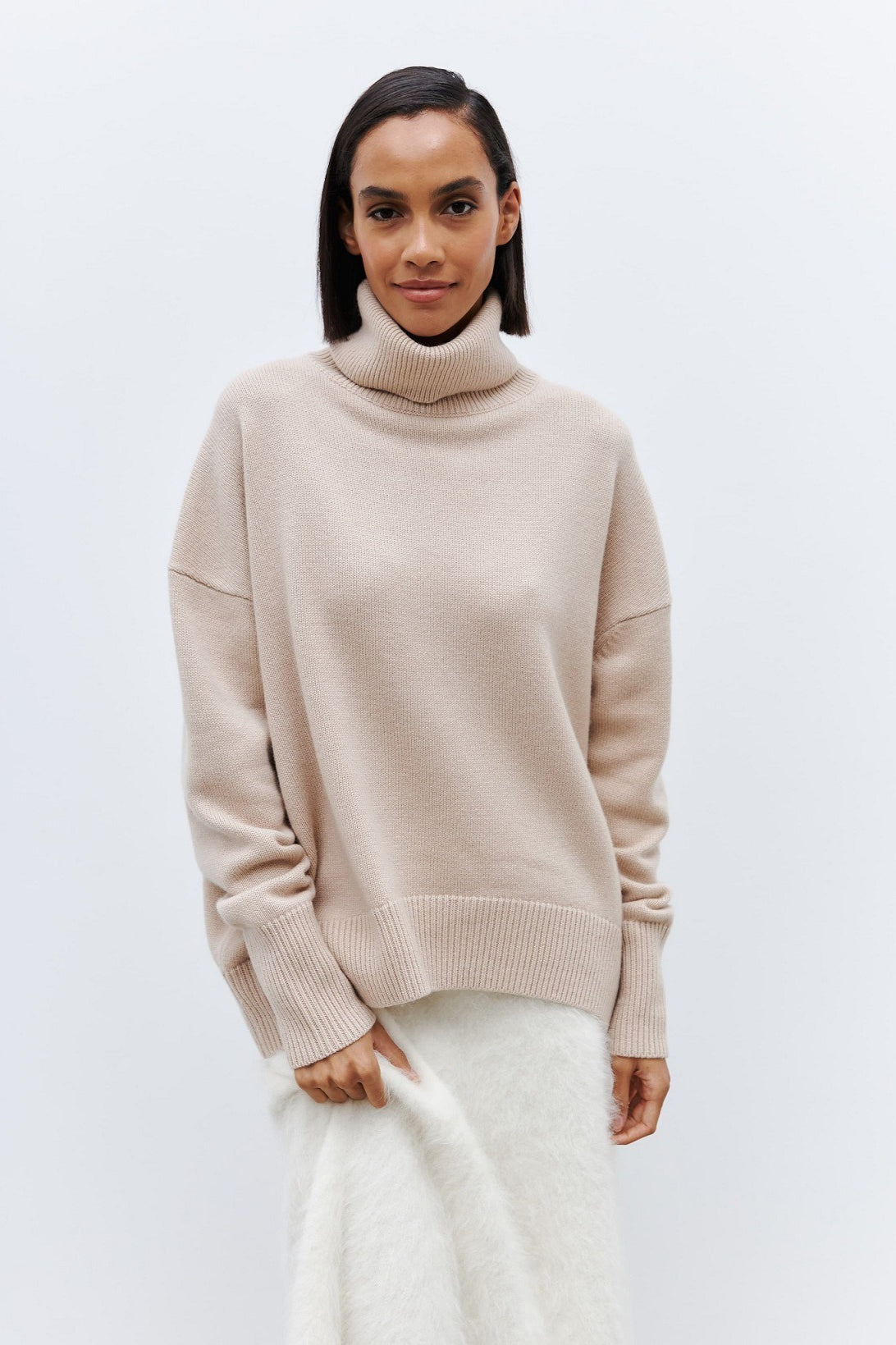 Anti Pilling Loose Turtleneck Sweater Apricot / S