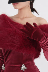 Stylish Unique Paneled Rhinestone Slim Velvet Dress