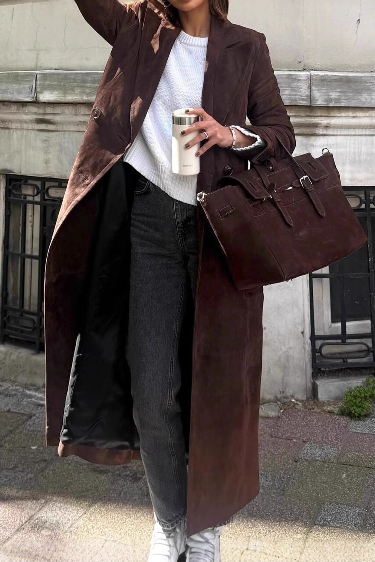 Brown Retro Belted Long Line Overcoat Main image