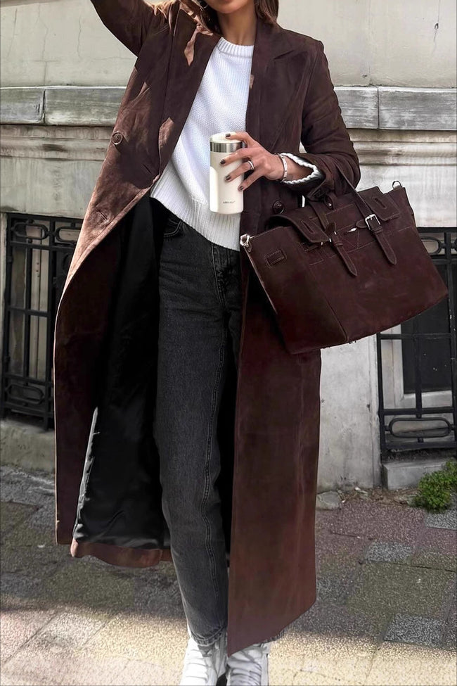 Brown Retro Belted Long Line Overcoat Main image