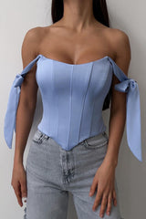 Sexy Corset Tie Asymmetric Hem Crop Top