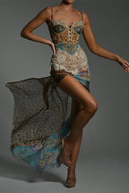 Color Block Leopard Printed Floral Dress