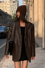 Black PU Leather Blazer Jacket coats