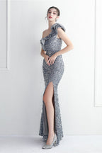 Embellished One Shoulder Mermaid Formal Dress