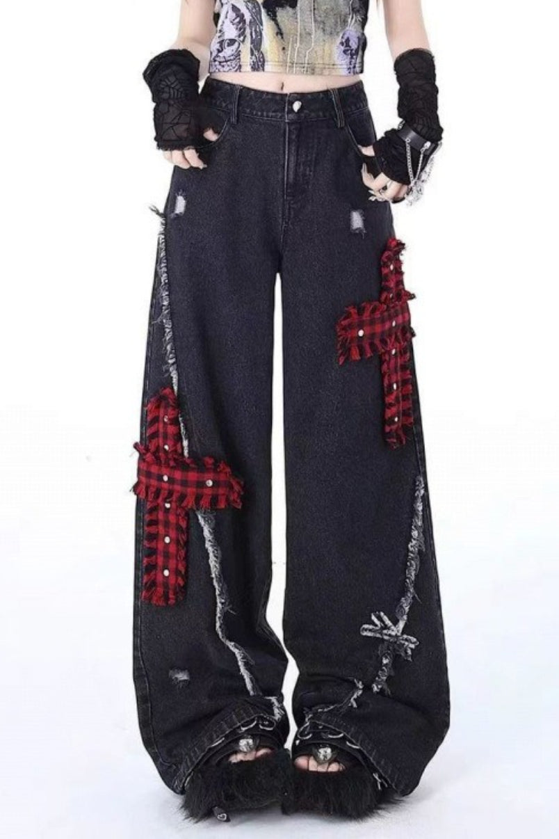 Red Cross Patch Distressed Jeans