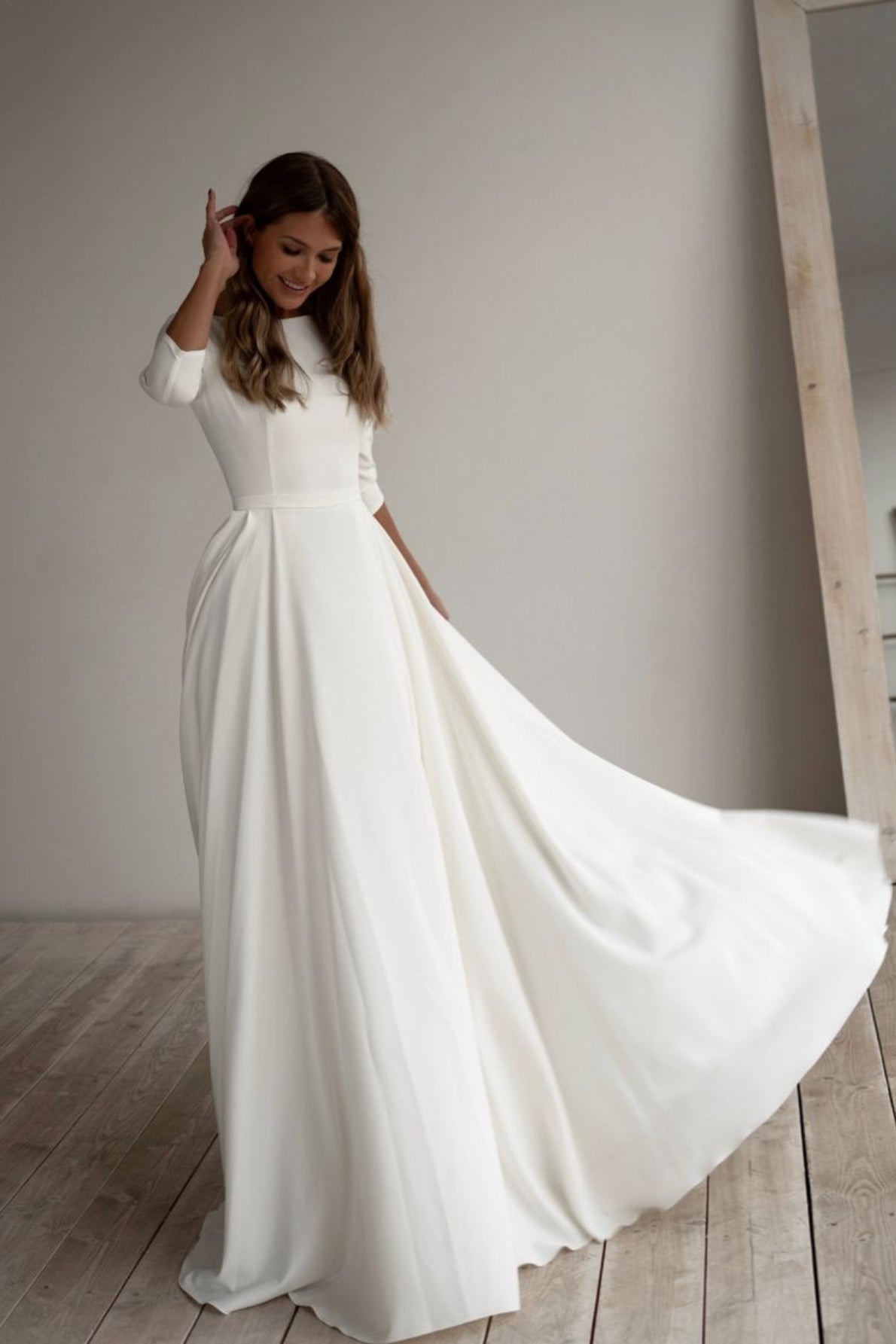 Three Quarter Sleeve Pocket Formal Dress