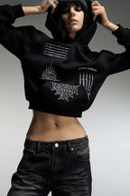 Embroidered Cropped Pullover Hoodie