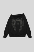 Asymmetric High Neck Angel Rhinestone Sweatshirt