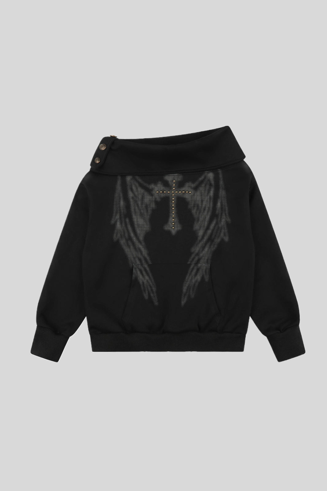 Asymmetric High Neck Angel Rhinestone Sweatshirt