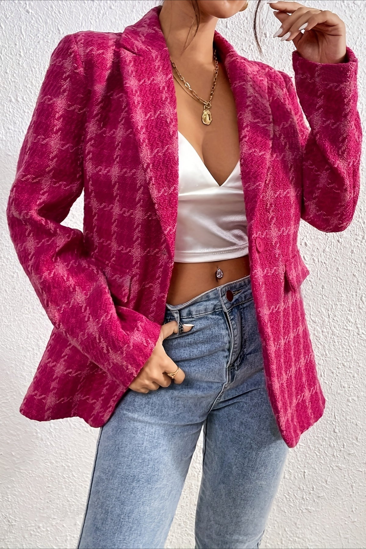Red Plaid Elegant Blazer Coat Red / S coats Main image
