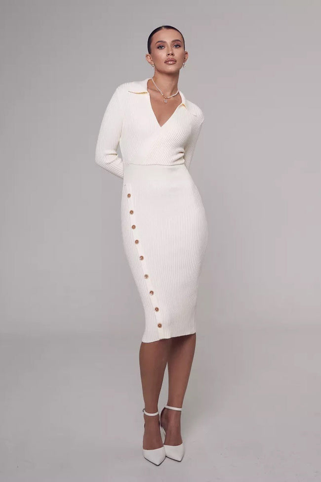 Polo Neck Bodycon Sweater Dress S / White Main image