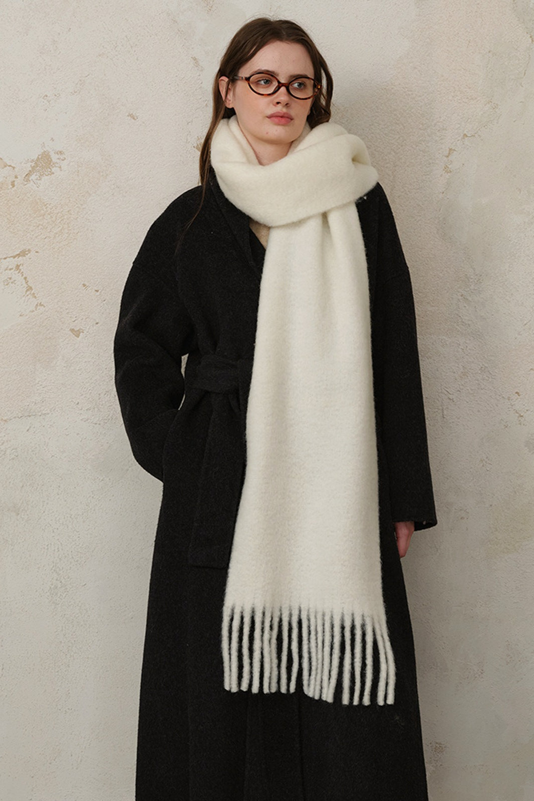 Thick Mohair Fringe Shawl Scarf
