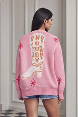 Boot Pattern V Neck Knit Christmas Cardigan