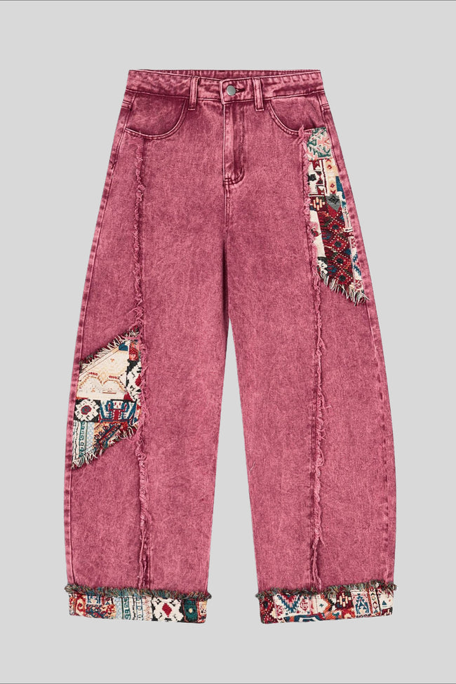Pattern Patch Ankle Barrel Leg Jeans Main image