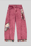 Pattern Patch Ankle Barrel Leg Jeans