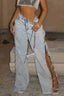 Rhinestone Cutout Wide Leg Jeans