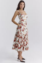 Floral Tiered A-Line Spaghetti Strap Floral Dress