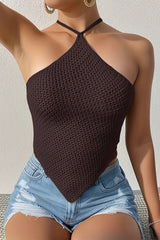 Sexy Open Back Halter Tie Knit Crop Top