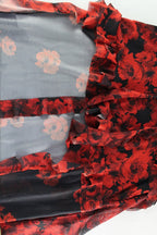 Rose Print Mesh Train Party Dress