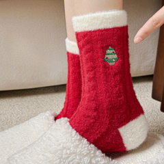Coral Fleece Thick Warm Mid Calf   Christmas Socks