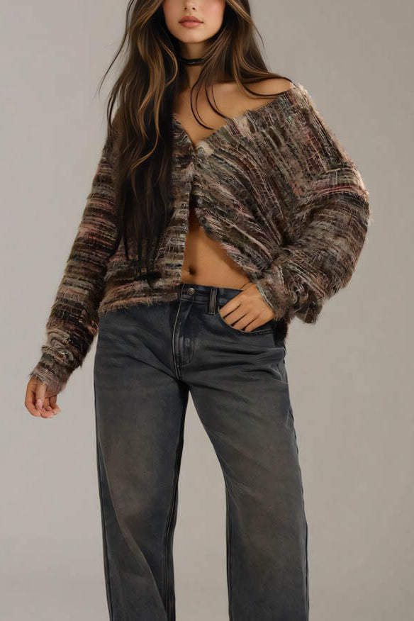 Color Blocked V Neck Cardigan