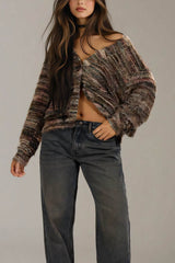 Color Blocked V Neck Cardigan