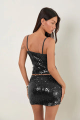 Sequin Low Cut Spaghetti Strap Crop Top