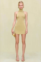 Halter Turtleneck Knit Sweater Dress