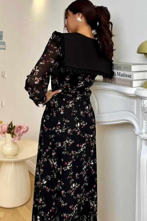 Ruffle Collar Long Sleeve Floral Dress Secondary image