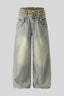Leopard Double Waist Wide Leg Jeans